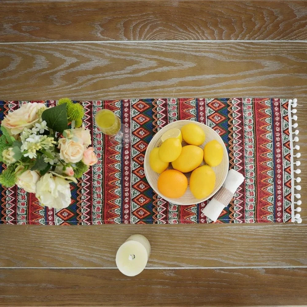 SUTAVIA Natural Cotton Lace Table Runner Black Floral Embroidery Beige Macrame T - Picture 4 of 7